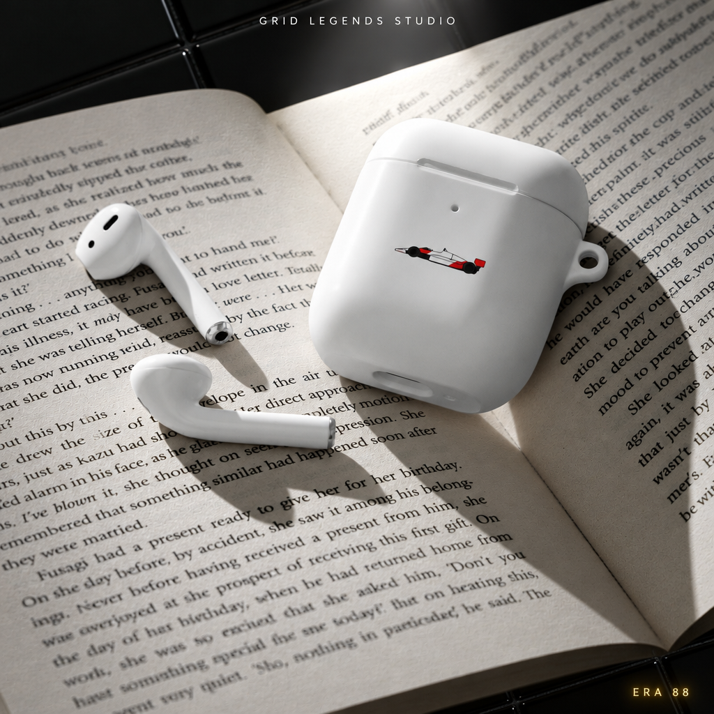 AirPods libro close-up dall'alto mattonelle