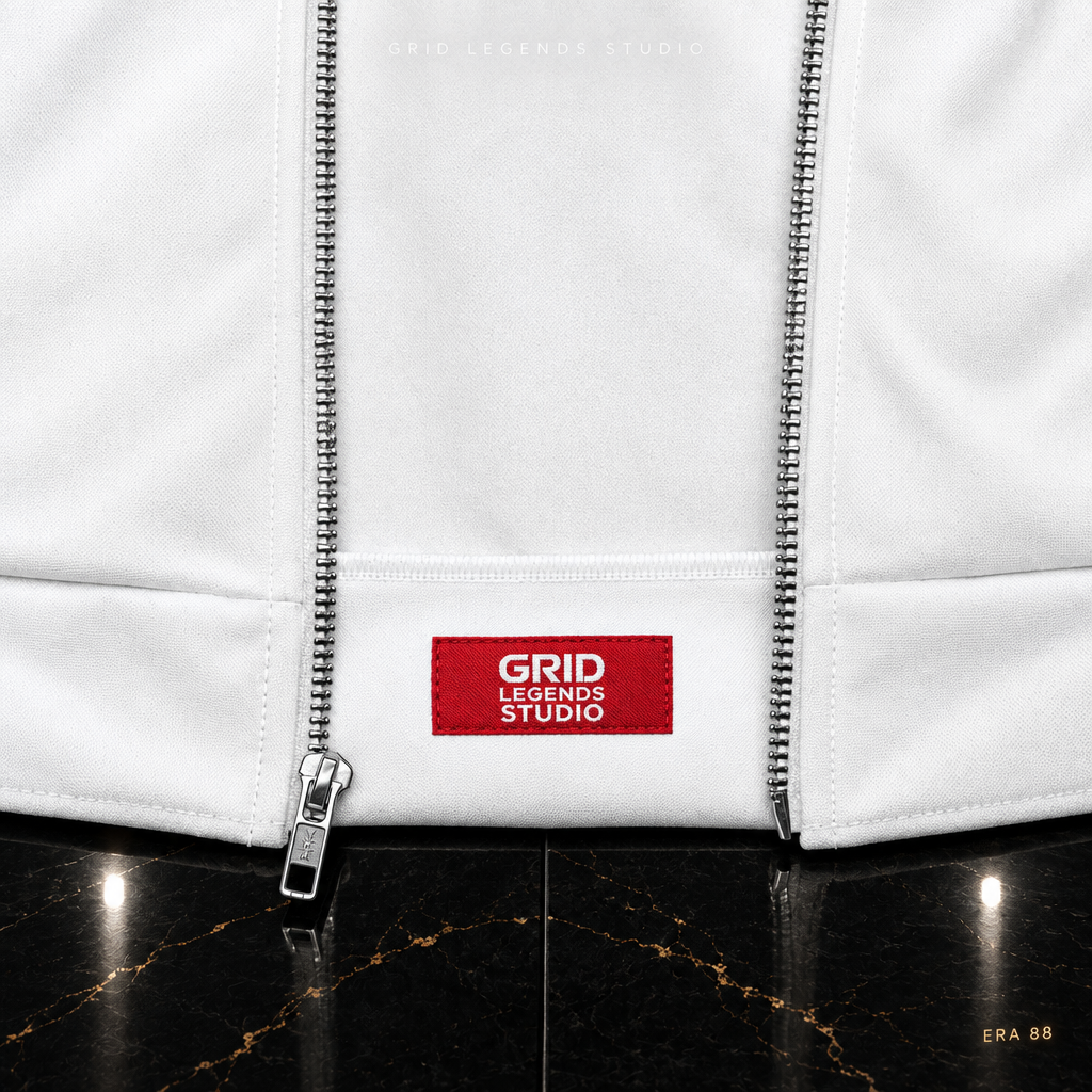 Bomber zip label overhead macro Studio GLS