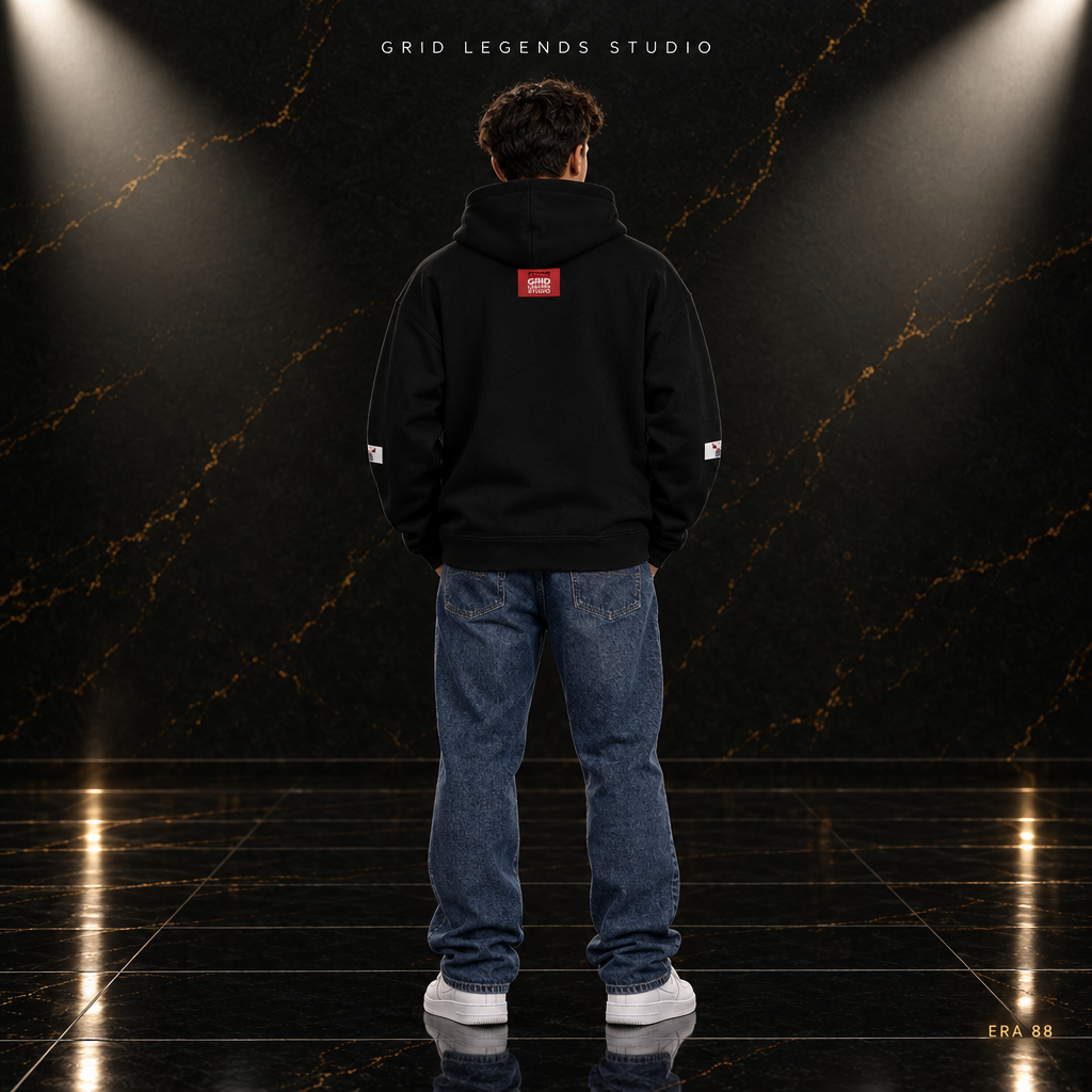 Hoodie nera retro logo rosso Studio GLS
