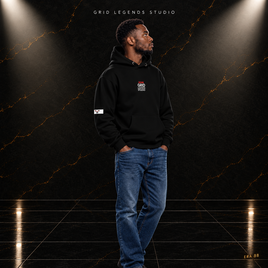 Hoodie nera uomo logo centrato